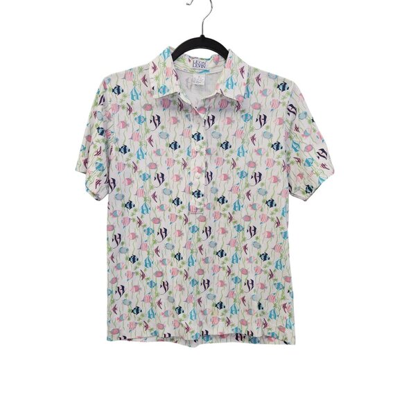 Leon Levin Womens S Short-Sleeve Button-Up Shirt Fish Print Multicolor  3536 - Picture 1 of 7